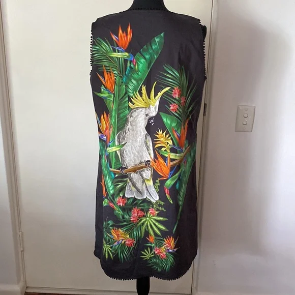 Unbranded Womens Midi Dress Tropical Black Polyester Side Zip Polyester Size XL - Picture 7 of 10